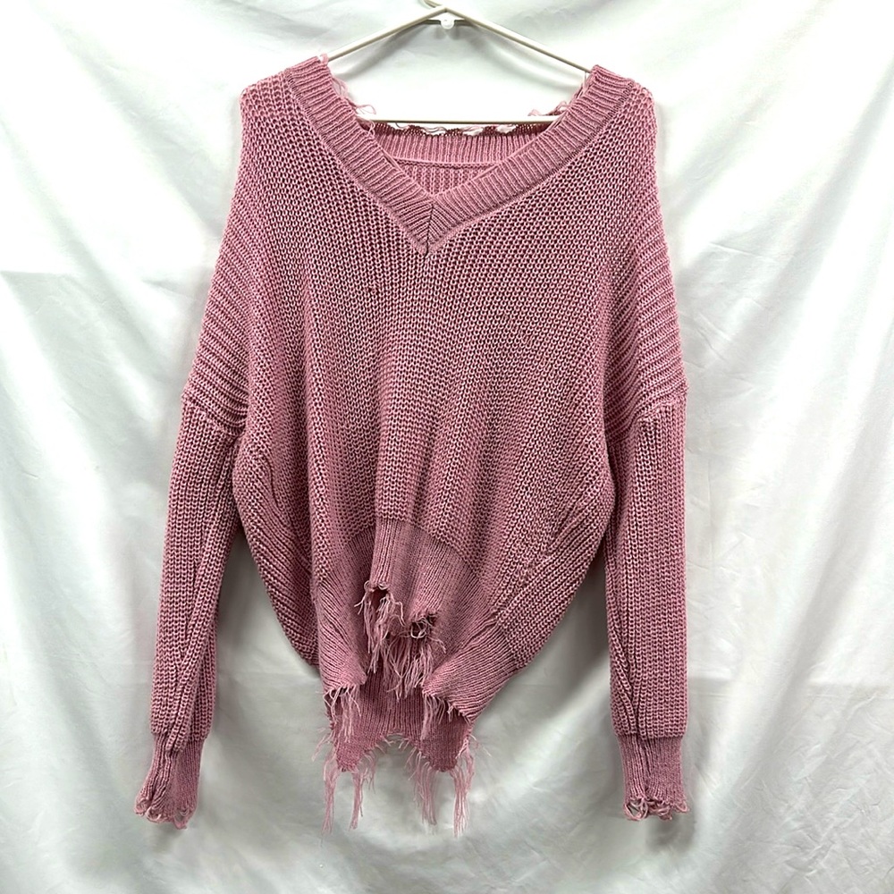 Distressed Size Medium Soft Pink Loose Knit Sweater
